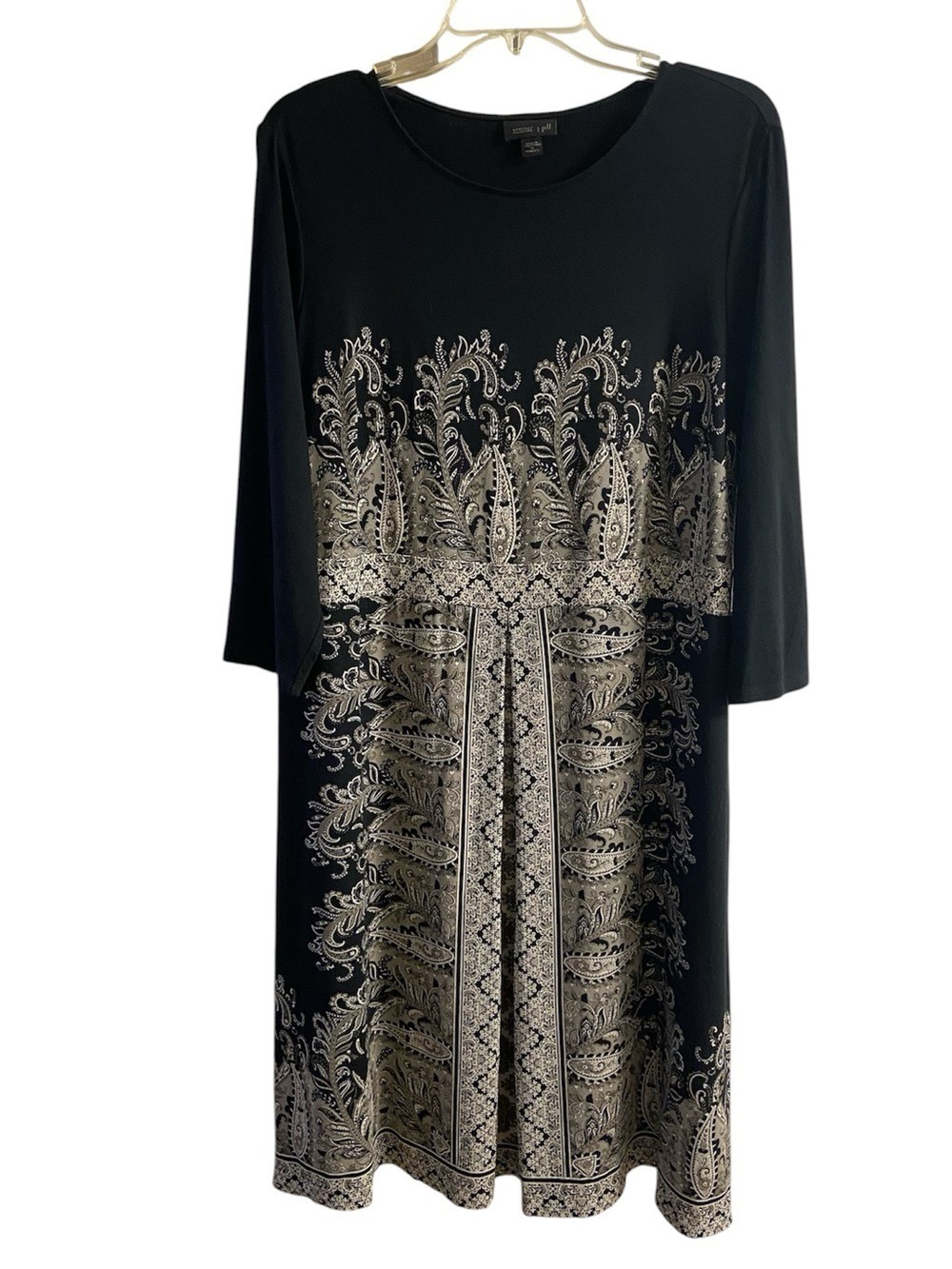 J Jill Wearever collection Black Midi Dress with Paisley Border 1X
